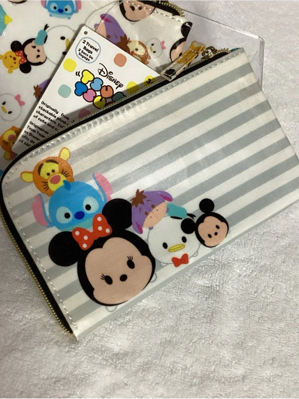 Disney Tsum Tsum Set of 2 Travel Zippered Cosmetic Bag Pouches NEW